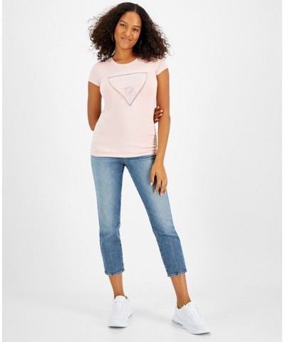 Women's Embellished Logo T-Shirt Pink Roses $20.58 Tops