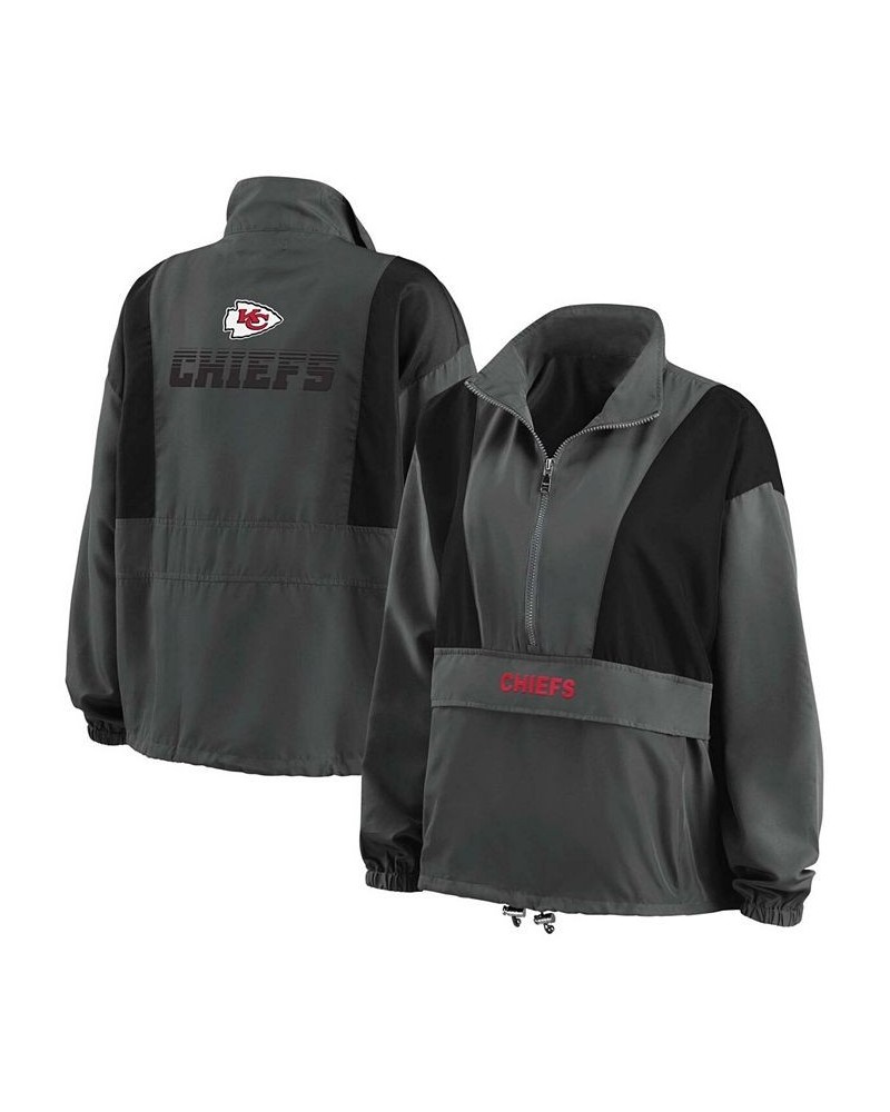 Women's Charcoal Kansas City Chiefs Popover Packable Half-Zip Jacket Charcoal $55.00 Jackets