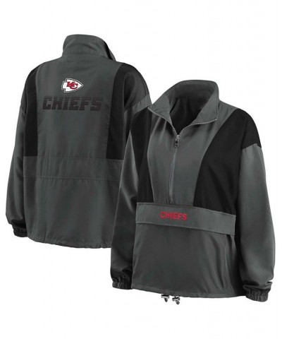 Women's Charcoal Kansas City Chiefs Popover Packable Half-Zip Jacket Charcoal $55.00 Jackets