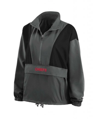 Women's Charcoal Kansas City Chiefs Popover Packable Half-Zip Jacket Charcoal $55.00 Jackets