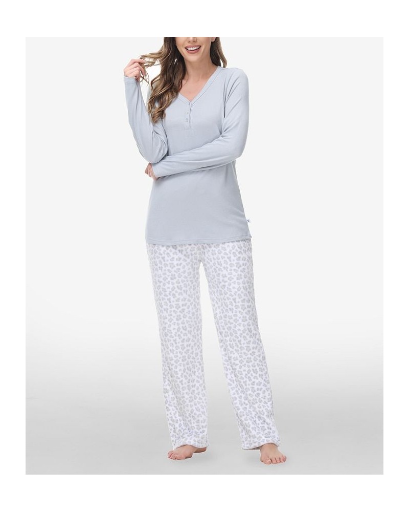 Women's Henley Top with Microlight Lounge Pant Set 2 Piece Cheetah $21.71 Sleepwear