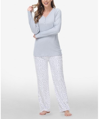 Women's Henley Top with Microlight Lounge Pant Set 2 Piece Cheetah $21.71 Sleepwear