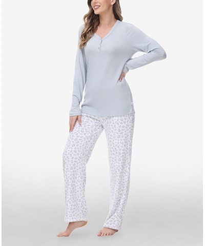 Women's Henley Top with Microlight Lounge Pant Set 2 Piece Cheetah $21.71 Sleepwear