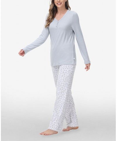 Women's Henley Top with Microlight Lounge Pant Set 2 Piece Cheetah $21.71 Sleepwear