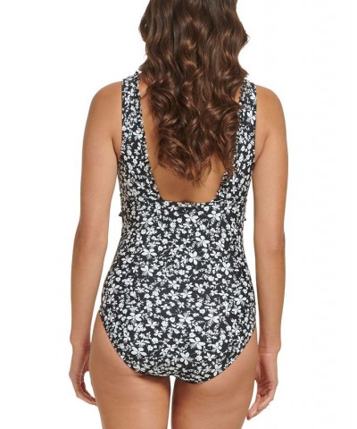 Women's Floral-Print Ruffle-Trim One-Piece Swimsuit Black $47.52 Swimsuits