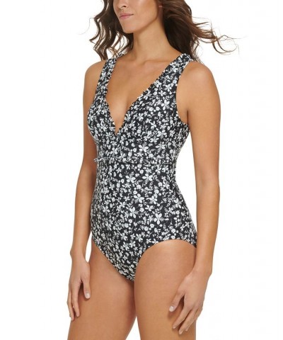 Women's Floral-Print Ruffle-Trim One-Piece Swimsuit Black $47.52 Swimsuits