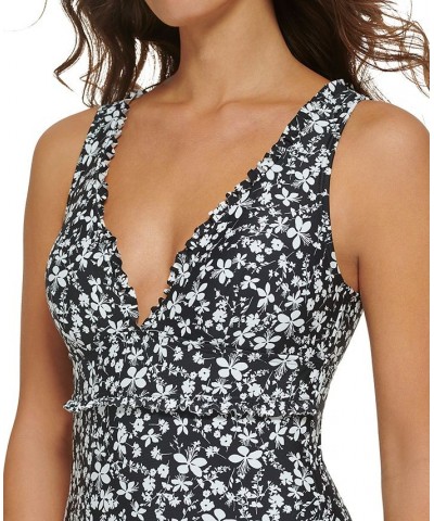 Women's Floral-Print Ruffle-Trim One-Piece Swimsuit Black $47.52 Swimsuits