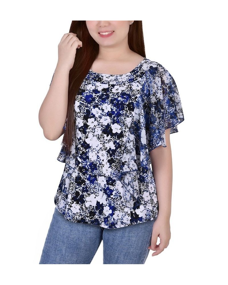 Women's Chiffon Sleeve Poncho Top with Studded Neckline Blue Dominifleur $15.04 Tops