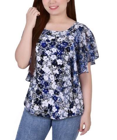 Women's Chiffon Sleeve Poncho Top with Studded Neckline Blue Dominifleur $15.04 Tops