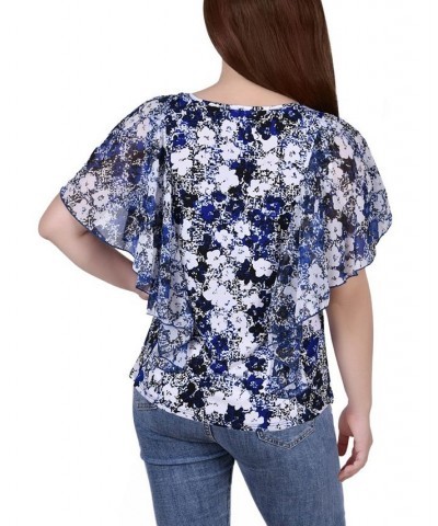 Women's Chiffon Sleeve Poncho Top with Studded Neckline Blue Dominifleur $15.04 Tops