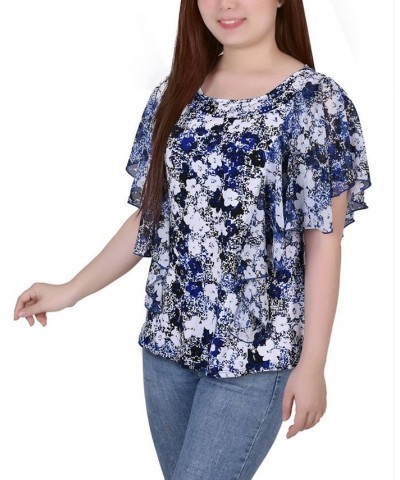 Women's Chiffon Sleeve Poncho Top with Studded Neckline Blue Dominifleur $15.04 Tops