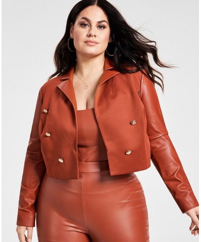 Plus Size Pleather Double-Breasted Cropped Blazer Orange $39.33 Jackets