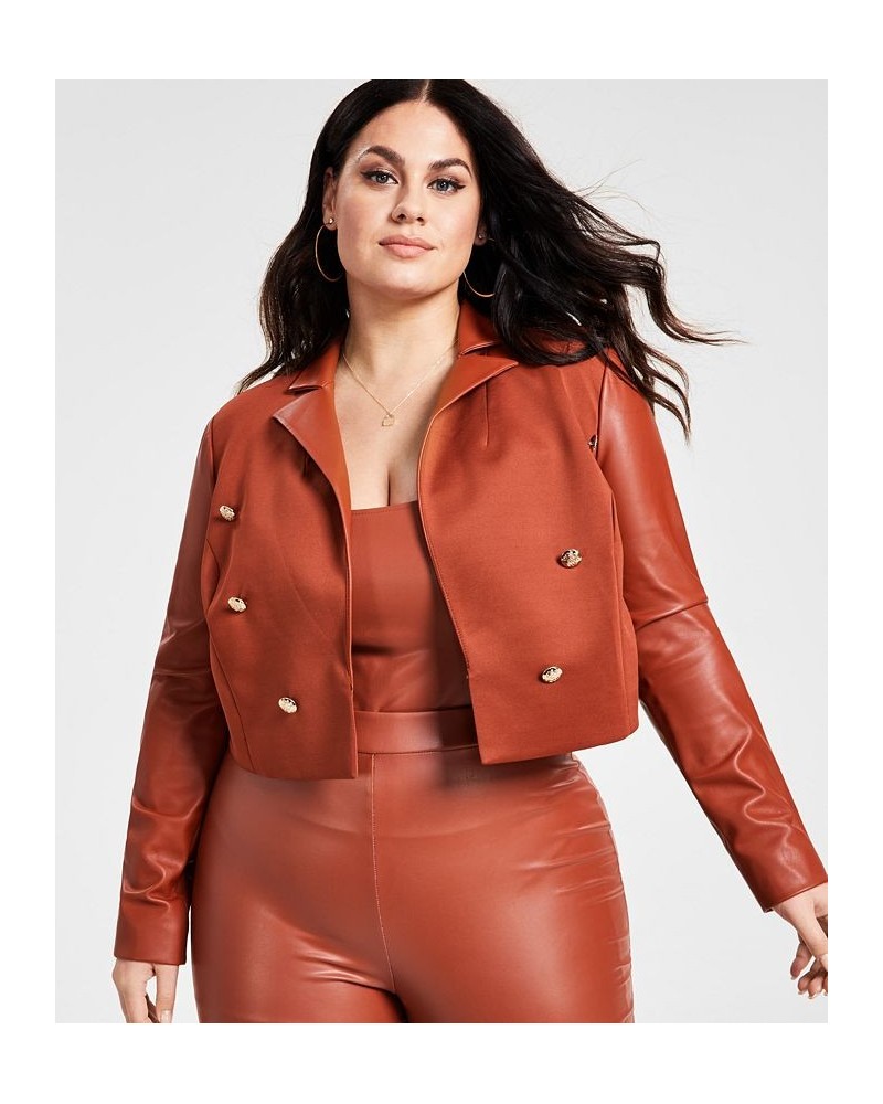 Plus Size Pleather Double-Breasted Cropped Blazer Orange $39.33 Jackets