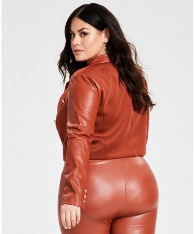 Plus Size Pleather Double-Breasted Cropped Blazer Orange $39.33 Jackets