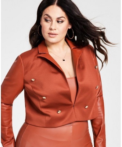 Plus Size Pleather Double-Breasted Cropped Blazer Orange $39.33 Jackets