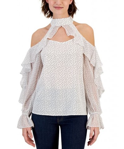 Women's Ruffle-Sleeve Cold-Shoulder Top Pink $23.70 Tops