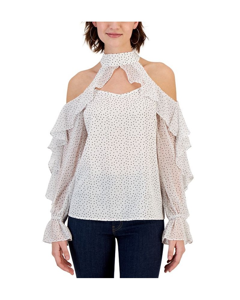 Women's Ruffle-Sleeve Cold-Shoulder Top Pink $23.70 Tops