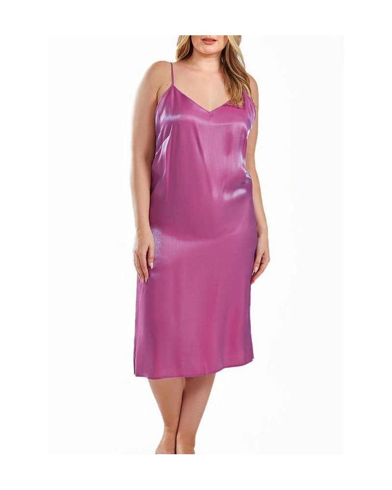 Skyler Plus Size Irredesant Satin Dress with Adjustable Straps Purple $37.00 Sleepwear