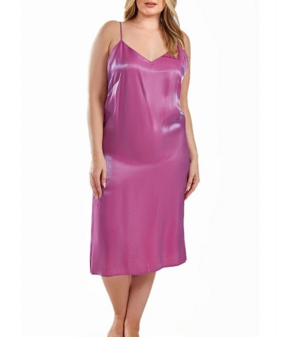 Skyler Plus Size Irredesant Satin Dress with Adjustable Straps Purple $37.00 Sleepwear