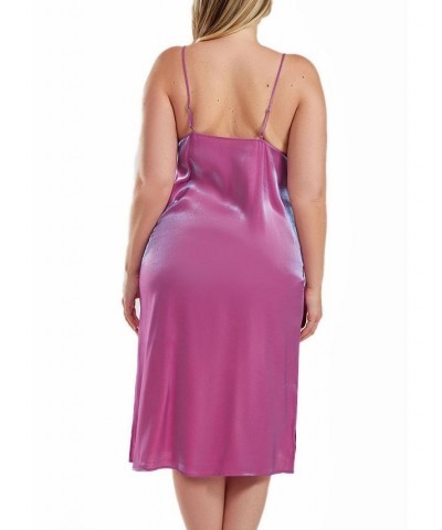 Skyler Plus Size Irredesant Satin Dress with Adjustable Straps Purple $37.00 Sleepwear