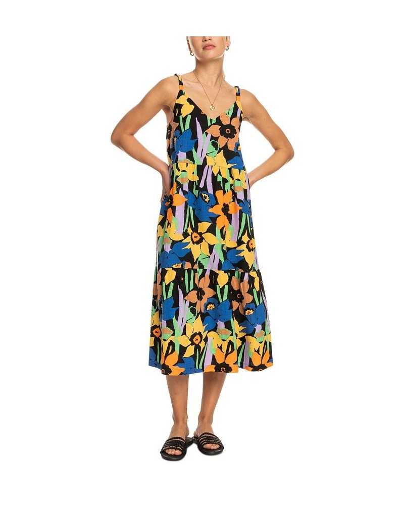 Juniors' Waiting Line Printed Tiered Midi Dress Anthracite Flower Jammin $41.04 Dresses