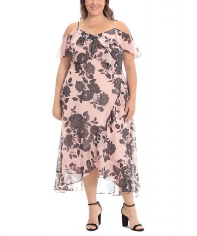 Plus Size Printed Cold-Shoulder Ruffled Dress Blush/Black $40.46 Dresses