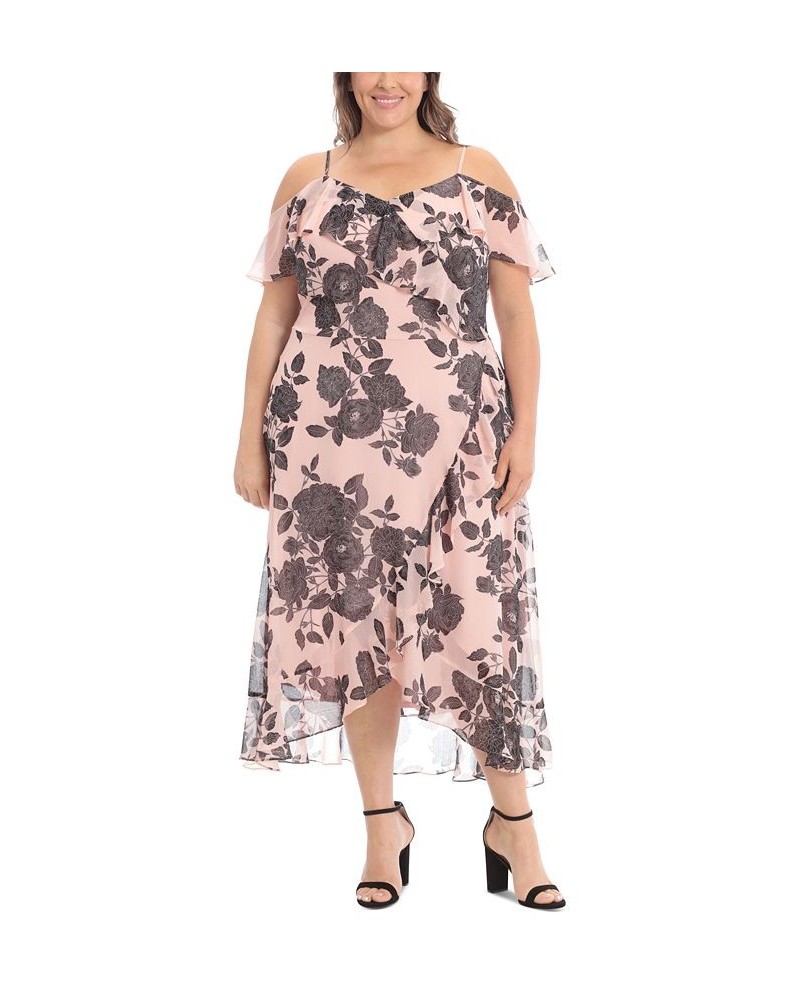 Plus Size Printed Cold-Shoulder Ruffled Dress Blush/Black $40.46 Dresses