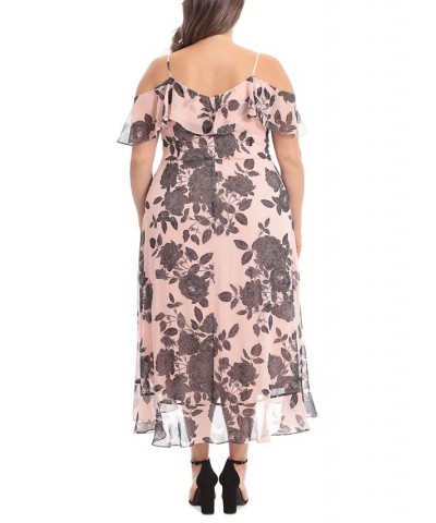 Plus Size Printed Cold-Shoulder Ruffled Dress Blush/Black $40.46 Dresses