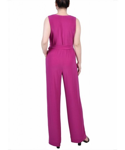 Petite Surplice Belted Wide-Leg Jumpsuit Purple Wine $13.33 Pants