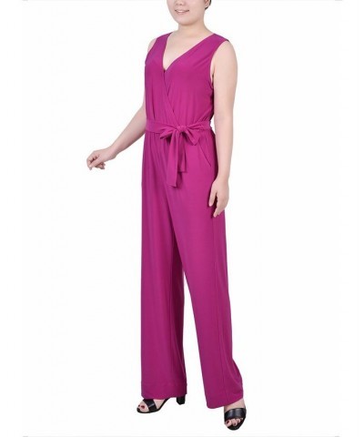 Petite Surplice Belted Wide-Leg Jumpsuit Purple Wine $13.33 Pants