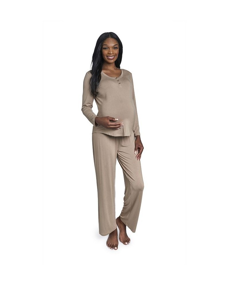 Women's Laina Top & Pants Maternity/Nursing Pajama Set Latte $32.80 Sleepwear