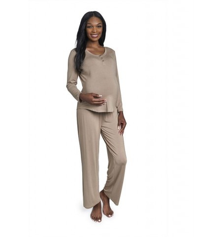 Women's Laina Top & Pants Maternity/Nursing Pajama Set Latte $32.80 Sleepwear