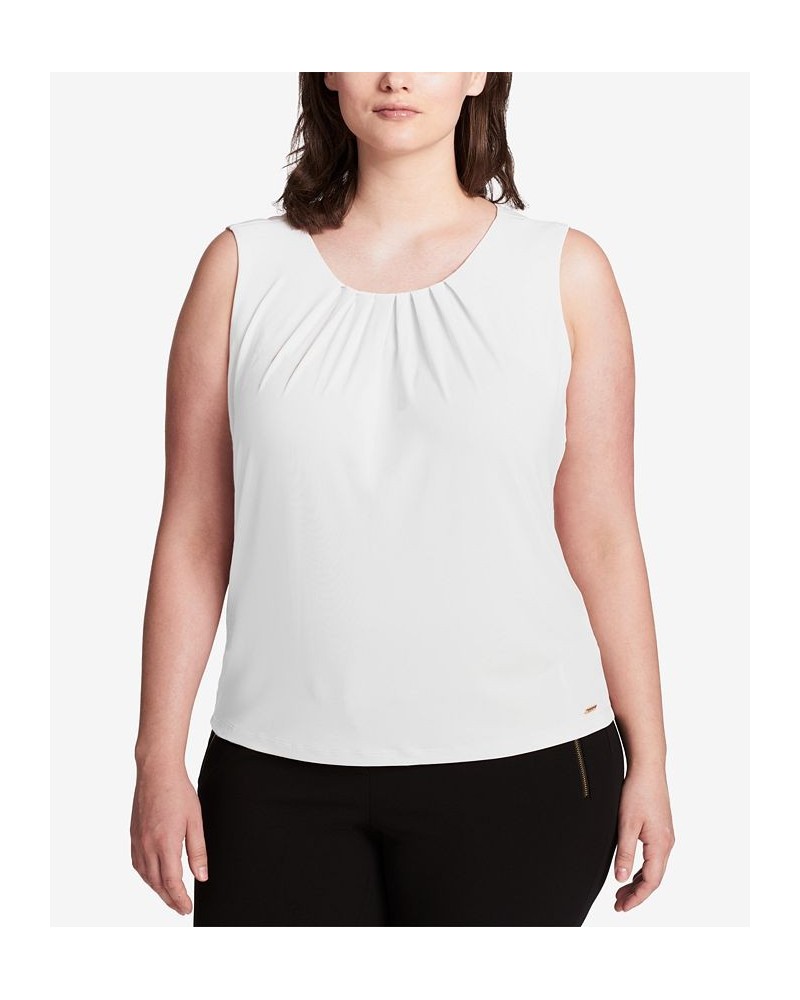 Plus Size Sleeveless Pleat-Neck Top White $25.96 Tops