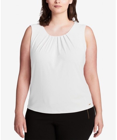 Plus Size Sleeveless Pleat-Neck Top White $25.96 Tops