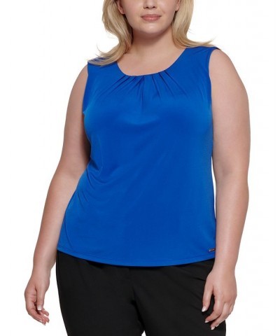 Plus Size Sleeveless Pleat-Neck Top White $25.96 Tops