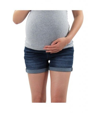 Rolled Cuff Denim Maternity Short with Belly Band Blue $18.12 Shorts