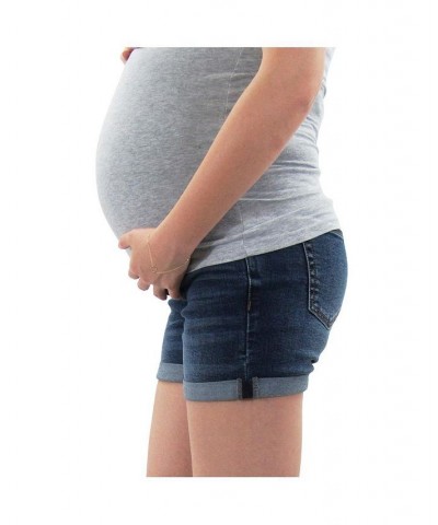 Rolled Cuff Denim Maternity Short with Belly Band Blue $18.12 Shorts