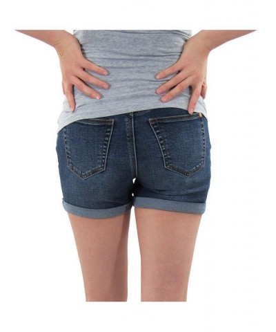 Rolled Cuff Denim Maternity Short with Belly Band Blue $18.12 Shorts