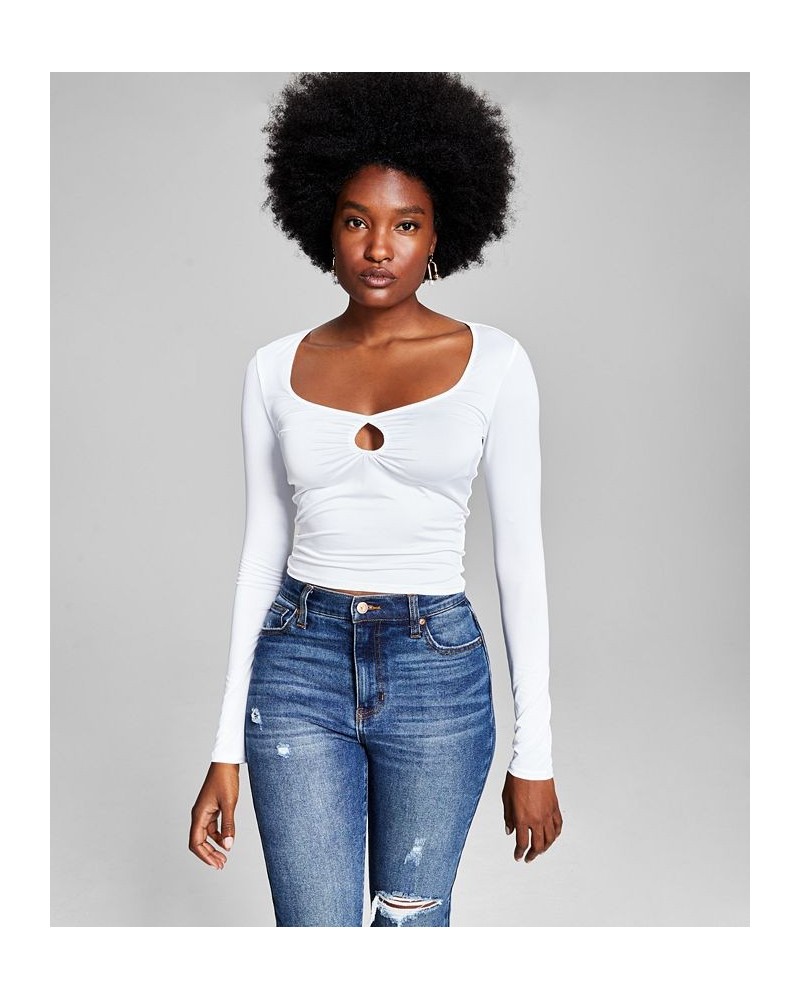 Women's Square-Neck Long-Sleeve Keyhole Top White $11.07 Tops