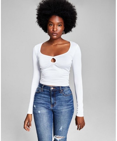 Women's Square-Neck Long-Sleeve Keyhole Top White $11.07 Tops