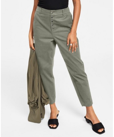 Women's Button Fly High Rise Tapered Pants Green $19.19 Pants