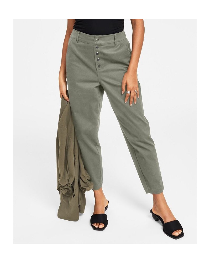 Women's Button Fly High Rise Tapered Pants Green $19.19 Pants