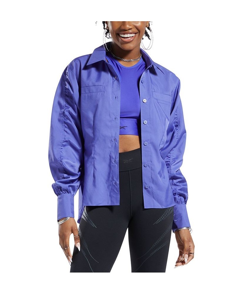 x Cardi B Women's Long-Sleeve Collared Top Purple $28.42 Tops