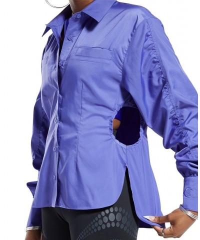 x Cardi B Women's Long-Sleeve Collared Top Purple $28.42 Tops