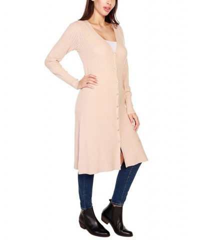 Women's Black Label Pointelle Duster Cardigan Sweater Pink $29.03 Sweaters