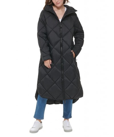 Women's Hooded Dramatic Long Puffer Black $47.01 Coats