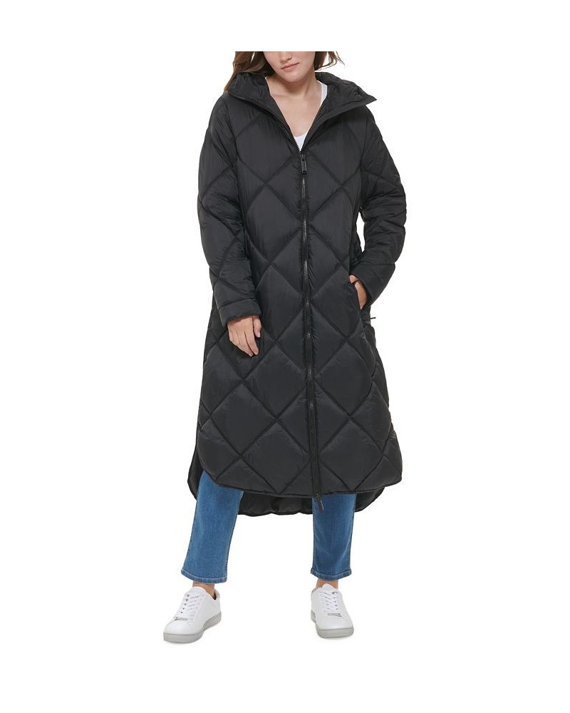 Women's Hooded Dramatic Long Puffer Black $47.01 Coats