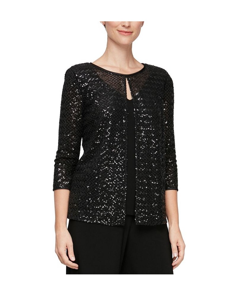 V-Neck Tank Top & Sequin Jacket Black $52.39 Tops