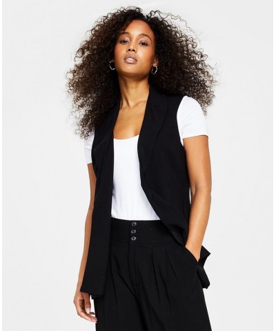 Petite Notch-Lapel Sleeveless Open-Front Vest Black $34.06 Jackets