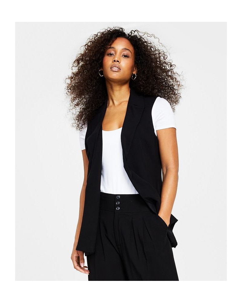 Petite Notch-Lapel Sleeveless Open-Front Vest Black $34.06 Jackets